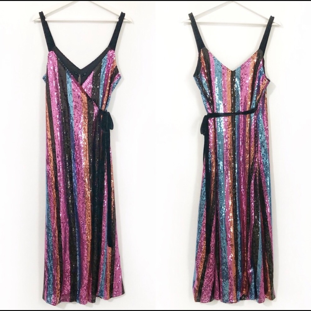Zara Multicolor Sequined Wrap Dress NWT!